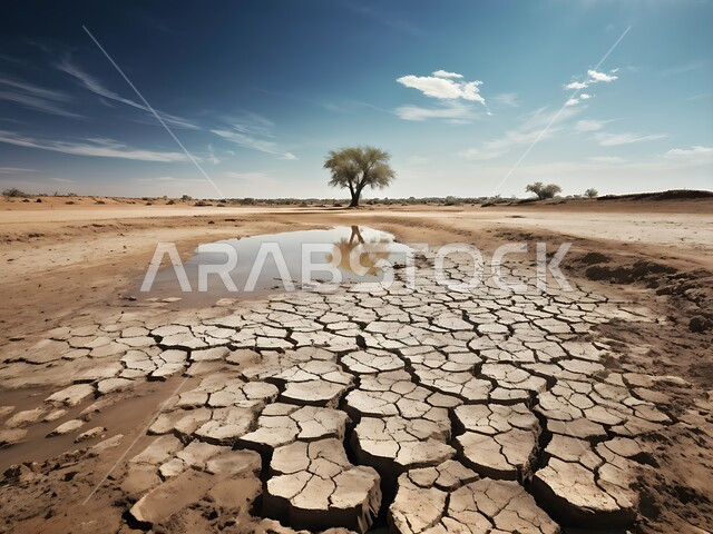 مفهوم الإحتباس الحراري، البيئة الصحراوية القاحلة، صورة مقربة لأرض طينية متشققة في موسم الجفاف، نتائج الكوارث الطبيعية والهزات الأرضية، المناطق الصحراوية الجافة, تغير المناخ والعوامل الطبيعية, خلفيات الطبيعة .