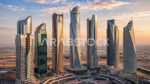 رؤية سعودية مستقبلية 2030، منظر تخيلي مستقبلي للتقدم و النمو العمراني, المباني والمنشآت التجارية الشاهقة في المملكة العربية السعودية, الفن الهندسي المعماري للأبراج وناطحات السحاب, بناء مستقبل حضاري ومتطور