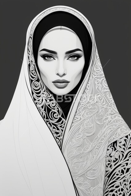 موديلات خليجية بتصاميم متنوعة، مفهوم الأناقة والأنوثة، حجابات اسلامية راقية، إمرأه عربية سعودية  ترتدي العباءة والحجاب تنظر الى الكاميرا بايماءات الجدية والثقة بالنفس، الأزياء العصرية التقليدية، الاهتمام بالمظهر الخارجي