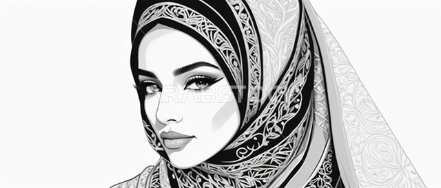 مفهوم الأناقة والأنوثة، الأزياء العصرية التقليدية، موديلات خليجية بتصاميم متنوعة، إمرأه عربية سعودية  ترتدي العباءة والحجاب تنظر الى الكاميرا بايماءات الجدية والثقة بالنفس، حجابات اسلامية راقية، الاهتمام بالمظهر الخارجي