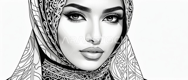 مفهوم الأناقة والأنوثة، الأزياء العصرية التقليدية، موديلات خليجية بتصاميم متنوعة، إمرأه عربية سعودية  ترتدي العباءة والحجاب تنظر الى الكاميرا بايماءات الجدية والثقة بالنفس، حجابات اسلامية راقية، الاهتمام بالمظهر الخارجي