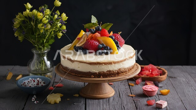 قطع الحلوى الكريمية الشرقية, تحلية باردة ولذيذة, تشيز كيك مع طبقات الكريمه و الجبن والفواكه الموسمية الطازجة، قطعه شهية من كعكة مزينة بالفريز والمانجو، حلويات وسكريات شهية, فن صناعة وتقديم الحلى في السعودية