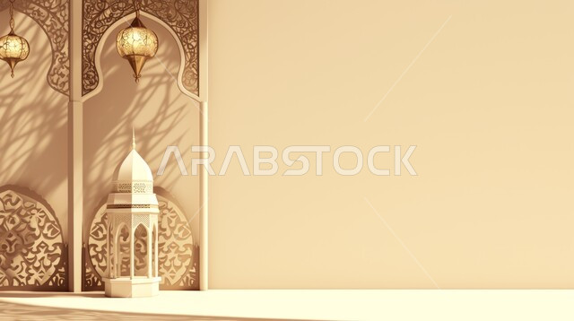 مفهوم العبادة والطاعة والتقرب الى الله، الفونيس العربية المزخرفة المضيئة، الاجواء الرمضانية الروحانية، السرور والبهجة بقدوم شهر الخير, زينة وديكورات على الطراز العربي الاسلامي للاعياد والمناسبات الدينية