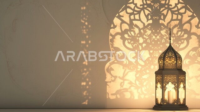 زينة وديكورات على الطراز العربي الاسلامي للاعياد والمناسبات الدينية، مفهوم العبادة والطاعة والتقرب الى الله، الفونيس العربية المزخرفة المضيئة، الاجواء الرمضانية الروحانية، السرور والبهجة بقدوم شهر الخير