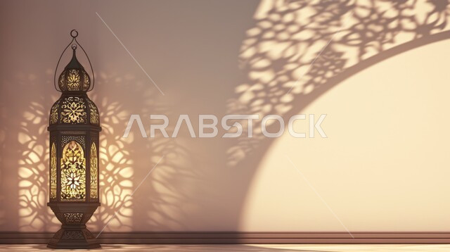 زينة وديكورات على الطراز العربي الاسلامي للاعياد والمناسبات الدينية، مفهوم العبادة والطاعة والتقرب الى الله، الفونيس العربية المزخرفة المضيئة، الاجواء الرمضانية الروحانية، السرور والبهجة بقدوم شهر الخير