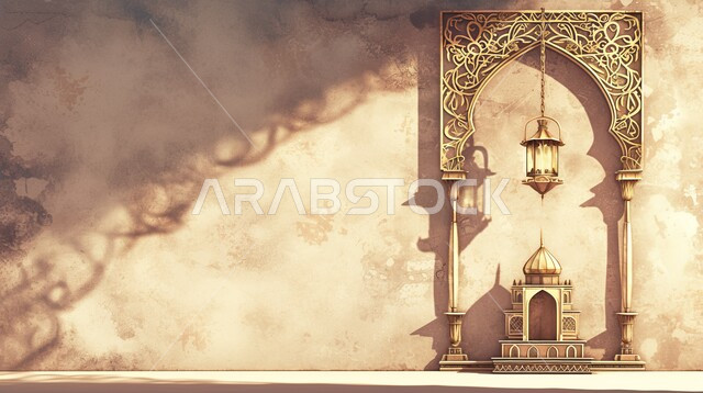 مجسم ثلاثي الابعاد لمسجد على الطراز العربي الاسلامي , الاجواء الرمضانية الروحانية، السرور والبهجة بقدوم شهر الخير، مفهوم العبادة والطاعة والتقرب الى الله، زينة وديكورات للاعياد والمناسبات الدينية