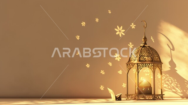 زينة وديكورات على الطراز العربي الاسلامي للاعياد والمناسبات الدينية، مفهوم العبادة والطاعة والتقرب الى الله، الفونيس العربية المزخرفة المضيئة، الاجواء الرمضانية الروحانية، السرور والبهجة بقدوم شهر الخير