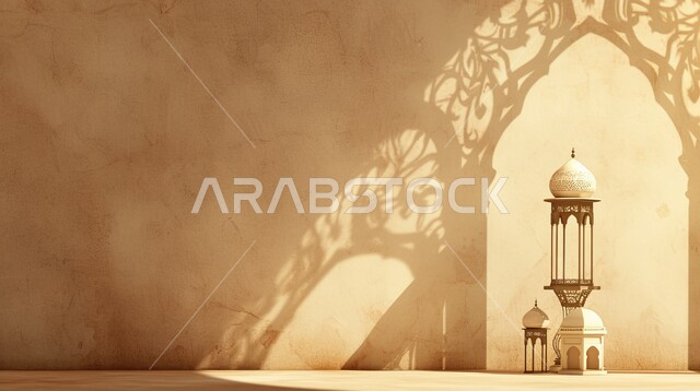 الاجواء الرمضانية الروحانية، السرور والبهجة بقدوم شهر الخير, الفونيس العربية المزخرفة المضيئة، مفهوم العبادة والطاعة والتقرب الى الله، زينة وديكورات على الطراز العربي الاسلامي للاعياد والمناسبات الدينية