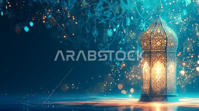 زينة وديكورات على الطراز العربي الاسلامي للاعياد والمناسبات الدينية، مفهوم العبادة والطاعة والتقرب الى الله، الفونيس العربية المزخرفة المضيئة، الاجواء الرمضانية الروحانية، السرور والبهجة بقدوم شهر الخير