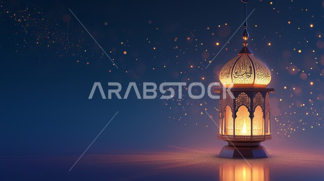 زينة وديكورات على الطراز العربي الاسلامي للاعياد والمناسبات الدينية، مفهوم العبادة والطاعة والتقرب الى الله، الفونيس العربية المزخرفة المضيئة، الاجواء الرمضانية الروحانية، السرور والبهجة بقدوم شهر الخير