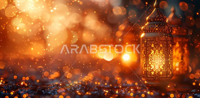 الاجواء الرمضانية الروحانية، السرور والبهجة بقدوم شهر الخير, الفونيس العربية المزخرفة المضيئة، مفهوم العبادة والطاعة والتقرب الى الله، زينة وديكورات على الطراز العربي الاسلامي للاعياد والمناسبات الدينية