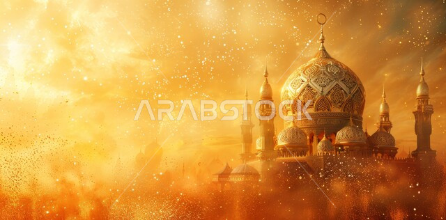 مجسم ثلاثي الابعاد لمسجد على الطراز العربي الاسلامي , الاجواء الرمضانية الروحانية، السرور والبهجة بقدوم شهر الخير، مفهوم العبادة والطاعة والتقرب الى الله، زينة وديكورات للاعياد والمناسبات الدينية