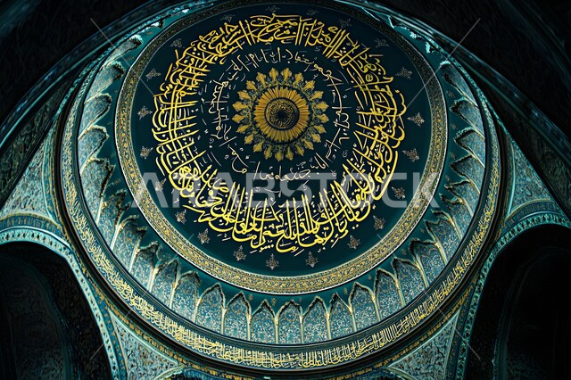 التصاميم والديكورات للمساجد في المملكة العربية السعودية، نقوش وزخارف إسلامية مميزة على الجدران الداخلية للقبب والأقواس، هيكل ديني ذو سقف مقبب، نوافذ مزخرفة بنمط الارابيسك العربي التقليدي، الفن الهندسي المعماري لمسجد عربي عريق