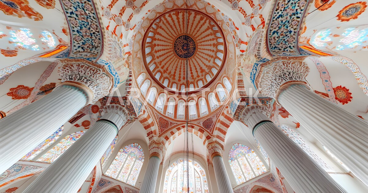 Distinctive Islamic inscriptions and decorations on the interior walls ...