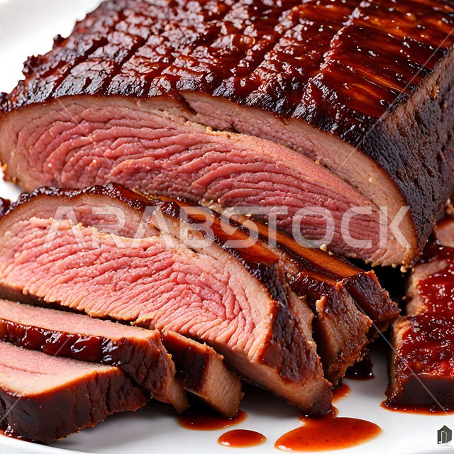 Restaurants and kitchens of the Kingdom of Saudi Arabia, the art of presenting oriental foods, delicious healthy foods, recipes for meats rich in protein, a close-up of a delicious grilled steak dish with herbs, white background
