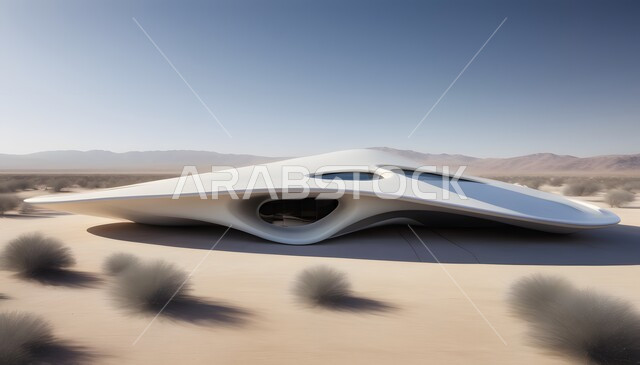 3D fantasy designs of a futuristic desert, advanced desert with modern architectural buildings, Saudi Vision 2030, desert nature background