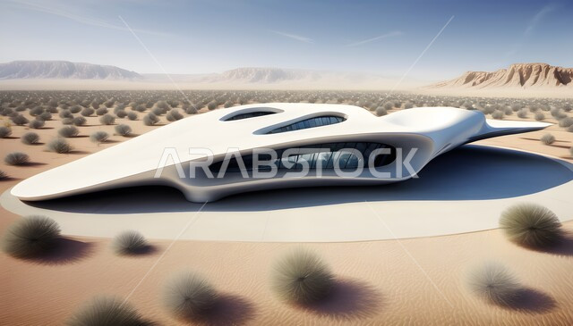 صحراء متطورة بالمباني ذات التصاميم الهندسية الحديثة، رؤية مستقبلية سعودية 2030، تصاميم خيالية ثلاثية الأبعاد لصحراء مستقبلية، خلفية الطبيعة الصحراوية