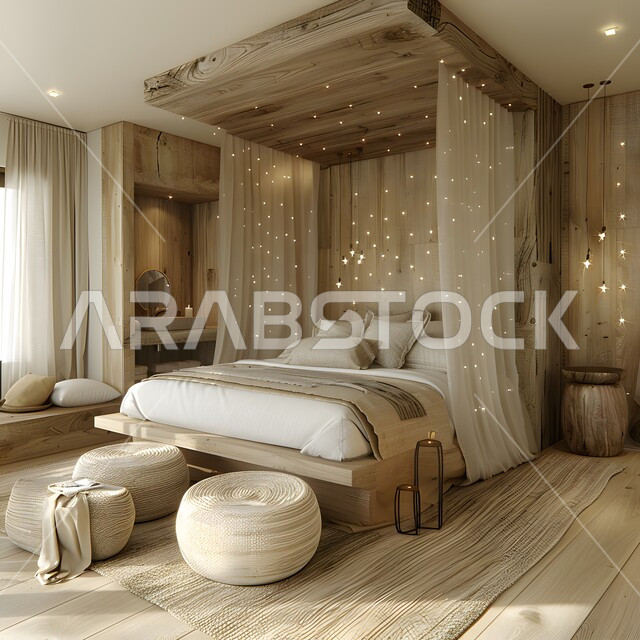 استخدام الطراز الفني الأنيق في الأثاث المنزلي، الديكورات العصرية لغرف النوم باللون الأبيض، تصاميم داخلية متميزة للفلل والشقق السكنية في المملكة العربية السعودية، سرير مريح بألوان هادئة، اكسسوارات منزلية داخلية راقية