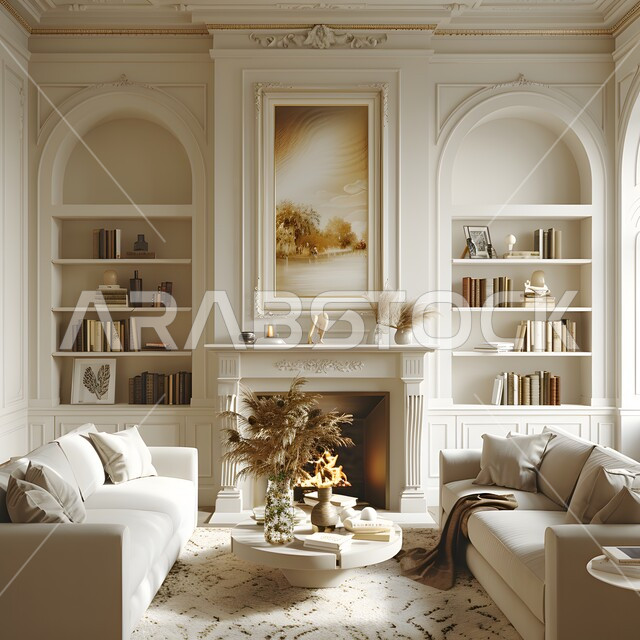 Living room with modern contemporary designs, interior design for homes and houses in white, elegant interior furniture and home accessories, luxury residential apartments and villas, hotels and resorts with high-end decorations in the Kingdom of Saudi Arabia