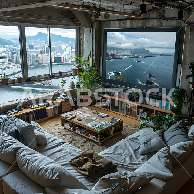 واجهات زجاجية كبيرة، الفن الهندسي المعماري للفلل والشقق السكنية، ديكور داخلي راقي للغرف، غرفة معيشة فاخرة باللون الأبيض، التصميم العصري الحديث في المملكة العربية السعودية