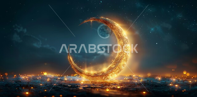 Joy and happiness with the arrival of the month of goodness, the concept of worship, obedience and drawing closer to God, performing the obligatory duties and prayers, the sight of the crescent moon in the sky full of stars, the spiritual Ramadan atmosphere