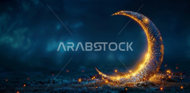 Joy and happiness with the arrival of the month of goodness, the concept of worship, obedience and drawing closer to God, performing the obligatory duties and prayers, the sight of the crescent moon in the sky full of stars, the spiritual Ramadan atmosphere