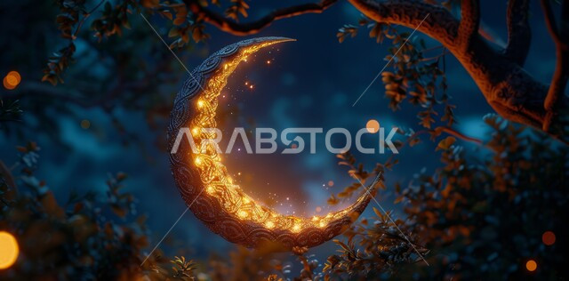 الاجواء الرمضانية الروحانية، السرور والبهجة بقدوم شهر الخير، مفهوم العبادة والطاعة والتقرب الى الله، آداء الفرائض والصلوات، منظر الهلال في السماء المليئة بالنجوم