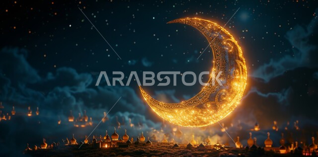 الاجواء الرمضانية الروحانية، السرور والبهجة بقدوم شهر الخير، مفهوم العبادة والطاعة والتقرب الى الله، آداء الفرائض والصلوات، منظر الهلال في السماء المليئة بالنجوم