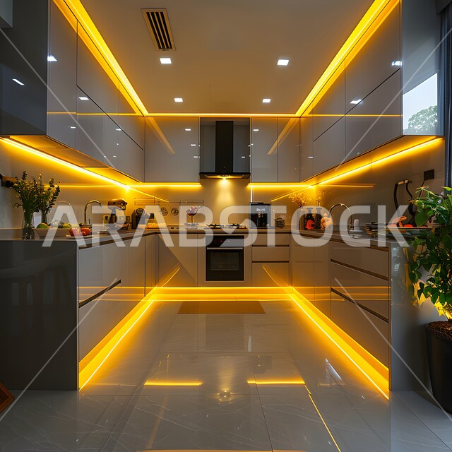  أدوات منزلية حديثة ومتطورة، تصاميم وديكورات داخلية للمطابخ العربية الفاخرة في المملكة العربية السعودية, مطبخ راقي بألوان راقية, الفن الهندسي المعماري على الطراز الحديث