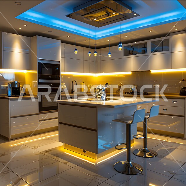  أدوات منزلية حديثة ومتطورة، تصاميم وديكورات داخلية للمطابخ العربية الفاخرة في المملكة العربية السعودية, مطبخ راقي بألوان راقية, الفن الهندسي المعماري على الطراز الحديث