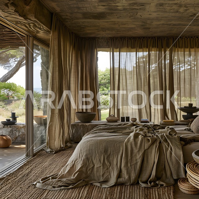 اكسسوارات منزلية داخلية راقية، استخدام الطراز الفني الأنيق في الأثاث المنزلي، الديكورات العصرية لغرف النوم، تصاميم داخلية متميزة للفلل والشقق السكنية في المملكة العربية السعودية، سرير مريح بألوان هادئة