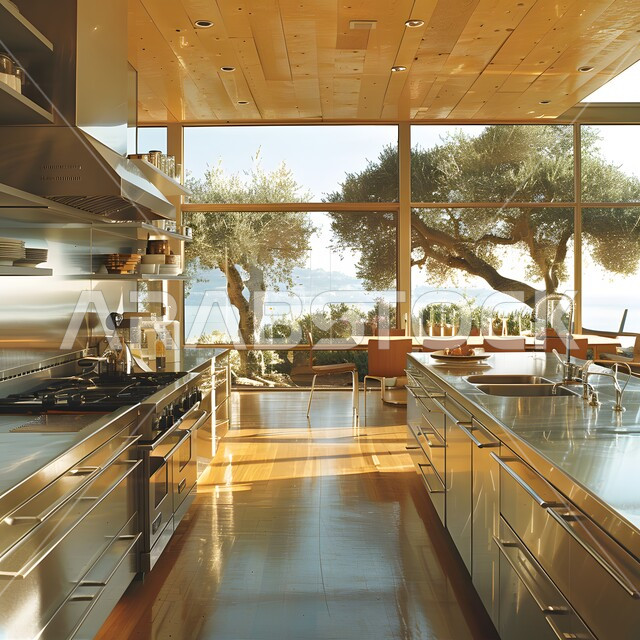 فنون الهندسة المعمارية المتميزة الحديثة, استخدام الطراز الفني العصري في الأثاث المنزلي ,مطبخ بديكورات داخلية فاخرة، شقق وفلل سكنية في السعودية