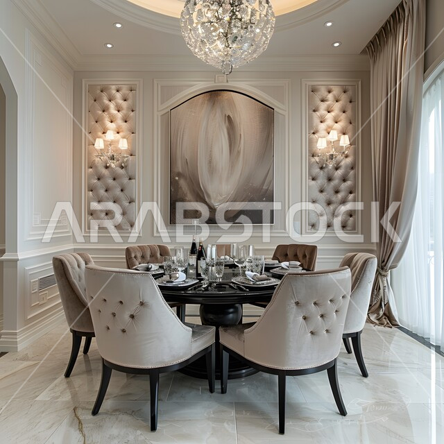 غرفة اجتماعات واسعة مع طاولة محاطة بكراسي، غرف مكتبية بتصاميم وديكورات داخلية فخمة، التصميم العصري الحديث للمكاتب في الشركات السعودية، النوافذ والواجهات الزجاجية