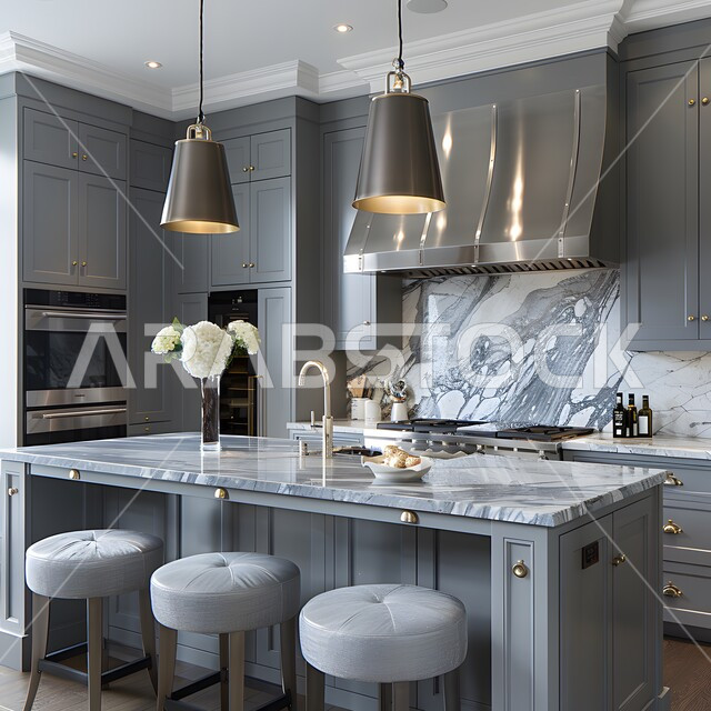 تصاميم وديكورات داخلية للمطابخ العربية الفاخرة في المملكة العربية السعودية, مطبخ راقي بألوان راقية, الفن الهندسي المعماري على الطراز الحديث, واجهات ونوافذ زجاجية, أدوات منزلية حديثة ومتطورة.