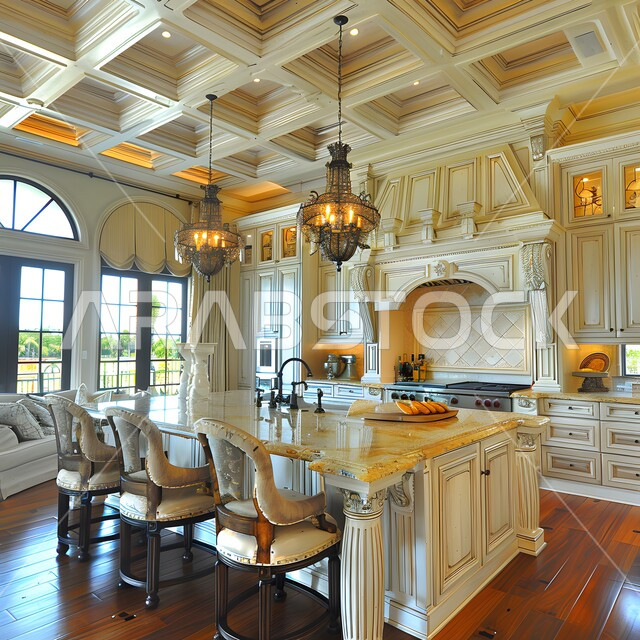 تصاميم وديكورات داخلية للمطابخ العربية الفاخرة في المملكة العربية السعودية, مطبخ راقي بألوان راقية, الفن الهندسي المعماري على الطراز الحديث, واجهات ونوافذ زجاجية, أدوات منزلية حديثة ومتطورة.