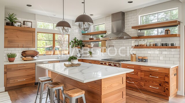 تصاميم وديكورات داخلية للمطابخ العربية الفاخرة في المملكة العربية السعودية, مطبخ راقي بألوان راقية, الفن الهندسي المعماري على الطراز الحديث, واجهات ونوافذ زجاجية, أدوات منزلية حديثة ومتطورة.