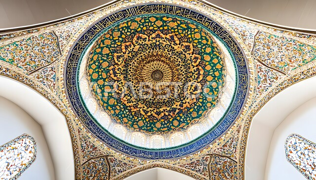 الفن الهندسي المعماري لمسجد عربي عريق، النقوش والزخارف على الجدران الداخلية للقبب، مفهوم العبادة والتقرب إلى الله تعالى، التصاميم والديكورات الداخلية الأنيقة للمساجد في المملكة العربية السعودية