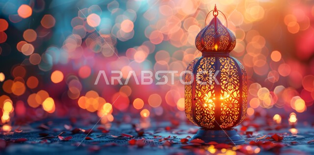 زينة وديكورات على الطراز العربي الإسلامي  ،الاحنفال بالمناسبات والأعياد الدينية ،الأجواء الروحانية الرمضانية ،مفهوم العبادة والطاعة والتقرب الى الله ،الفانوس المعدني المزخرف المضيء ،السرور والبهجة بقدوم شهر الخير 