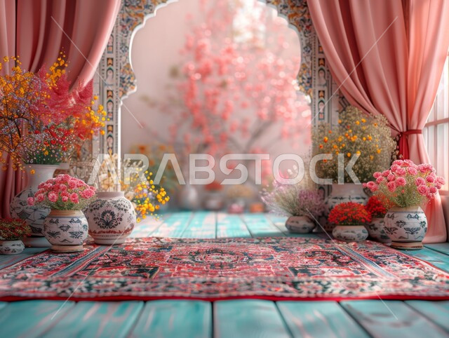 التصاميم والديكورات عصرية حديثة، التحف والاكسسوارات والزينة الراقية ،أجواء الاحتفال بالمناسبات والأعياد ،زراعة الورود والأزهار الملونة امام القوس ،مزهريات مزخرفة على الطراز العربي