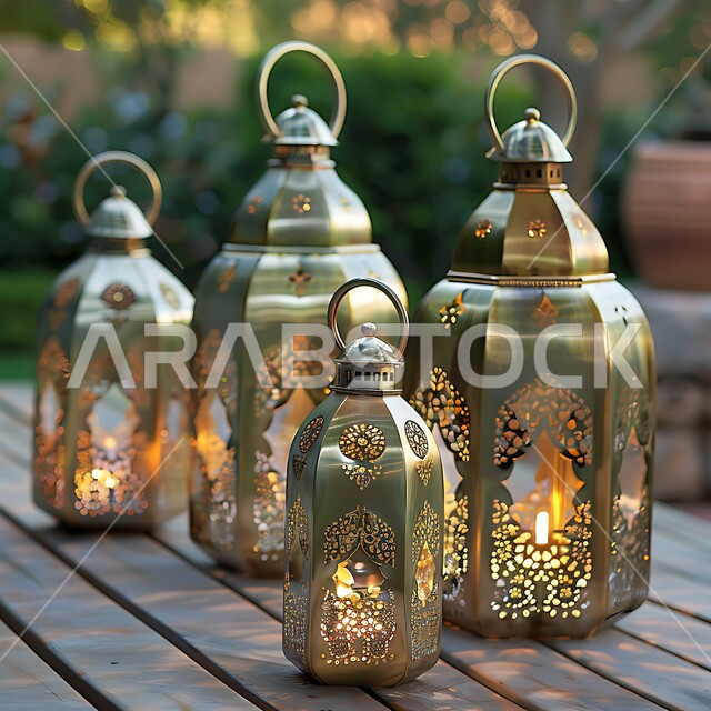 الحرف والتحف اليدوية السعودية التقليدية، الصناعات المعدنية الشعبية و التراث الثقافي السعودي الغني, مجموعة من الفوانيس العربية المعدنية التقليدية المزخرفة، إضاءة وزينة شهر رمضان