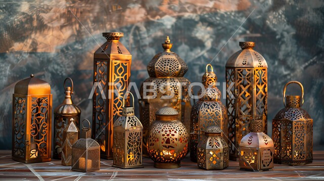 الحرف والتحف اليدوية السعودية التقليدية، الصناعات المعدنية الشعبية و التراث الثقافي السعودي الغني, مجموعة من الفوانيس العربية المعدنية التقليدية المزخرفة، إضاءة وزينة شهر رمضان