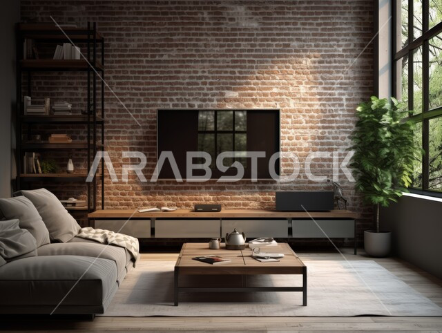 Antiques and elegant interior decorations, living rooms with modern contemporary designs, residential apartments and villas in the Kingdom of Saudi Arabia, luxurious living room and high-end and comfortable home furniture, windows and glass facades, interest in green ornamental plants