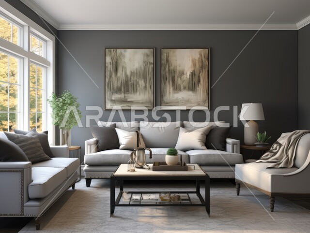 التحف والديكورات الداخليه الأنيقة، شقق وفلل سكنية في المملكة العربية السعودية، غرف معيشه بتصاميم عصرية حديثه، غرفة جلوس فاخرة و أثاث منزلي راقي ومريح، الزاجهات والنولفذ الزجاجية، الاهتمام بنباتات الزينة الخضراء