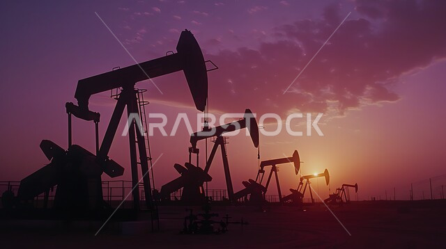  استيراد وتصدير الثروات الباطنية ، جودة الأدوات والمعدات لصناعة وتخزين البترول استخراج النفط والزيوت , صورة لحفارة تقوم بالتنقيب عن النفط في الصحراء ليلا  , آلات حفر ضخمة 