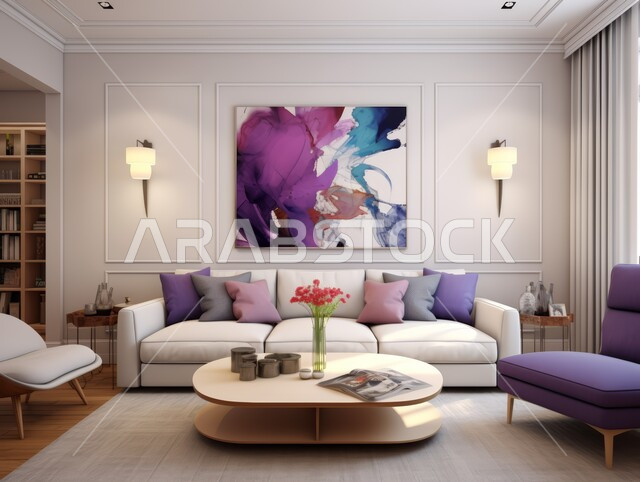  التصاميم الداخلية لغرف الجلوس على الطراز الحديث، اكسسوارات وتحف عصرية، لوحات فنية معلقة ، غرفة معيشة مع أثاث منزلي فاخر باللون الاسود، الديكورات الداخلية الراقية للفلل والشقق السكنية في المملكة العربية السعودية