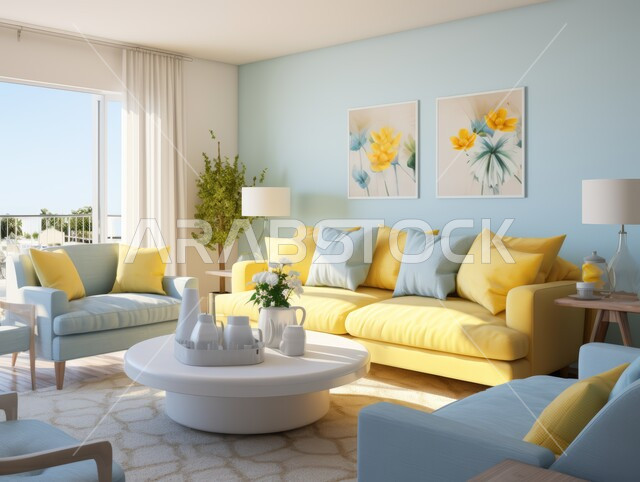  التصاميم الداخلية لغرف الجلوس على الطراز الحديث، اكسسوارات وتحف عصرية، لوحات فنية معلقة ، غرفة معيشة مع أثاث منزلي فاخر، الديكورات الداخلية الراقية للفلل والشقق السكنية في المملكة العربية السعودية