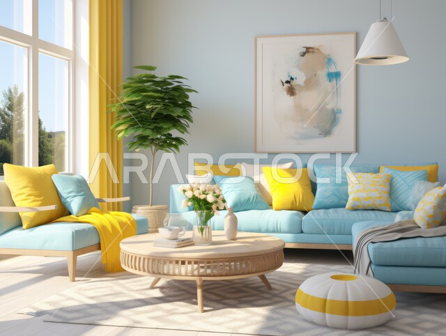 نوافذ زجاجية مطله على الطبيعه، التصاميم الداخلية لغرف الجلوس على الطراز الحديث، اكسسوارات وتحف عصرية، لوحات فنية معلقة ، غرفة معيشة مع أثاث منزلي فاخر، الديكورات الداخلية الراقية للفلل والشقق السكنية في المملكة العربية السعودية