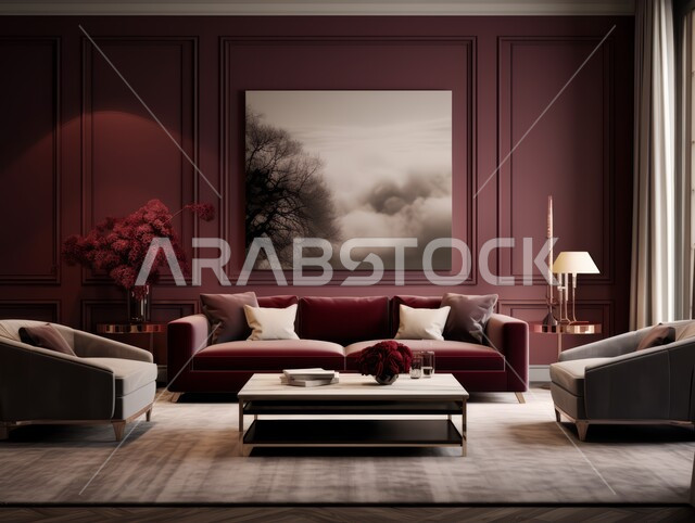  التصاميم الداخلية لغرف الجلوس على الطراز الحديث، اكسسوارات وتحف عصرية، لوحات فنية معلقة ، غرفة معيشة مع أثاث منزلي فاخر، الديكورات الداخلية الراقية للفلل والشقق السكنية في المملكة العربية السعودية