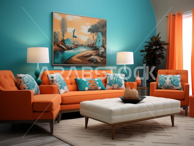  التصاميم الداخلية لغرف الجلوس على الطراز الحديث، اكسسوارات وتحف عصرية، لوحات فنية معلقة ، غرفة معيشة مع أثاث منزلي فاخر، الديكورات الداخلية الراقية للفلل والشقق السكنية في المملكة العربية السعودية