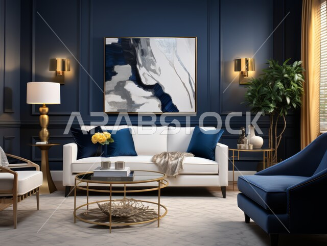  التصاميم الداخلية لغرف الجلوس على الطراز الحديث، اكسسوارات وتحف عصرية، لوحات فنية معلقة ، غرفة معيشة مع أثاث منزلي فاخر، الديكورات الداخلية الراقية للفلل والشقق السكنية في المملكة العربية السعودية